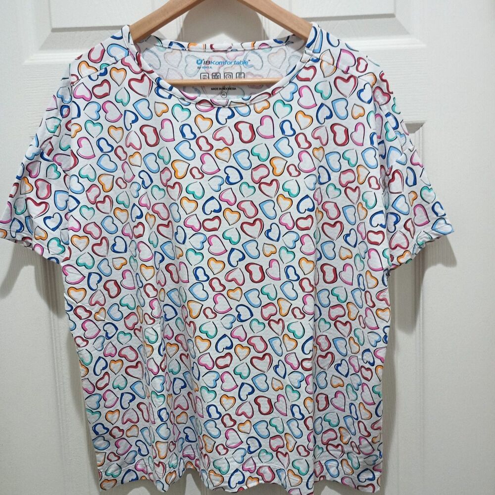 IBK Komfortable by IBKUL Women's XL Heart Print Crew Neck Tee UPF 50+ Quick Dry